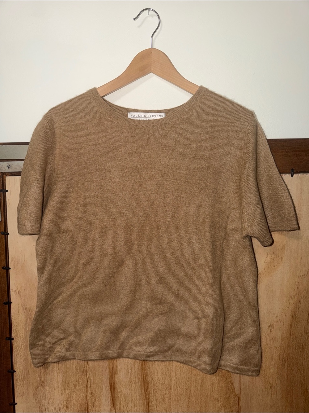 Valerie Stevens Crewneck Short-Sleeve Sweater in Camel Brown
